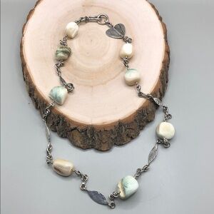 Rebecca Collins artisan designer sterling silver 925 chain necklace MoP shells.
